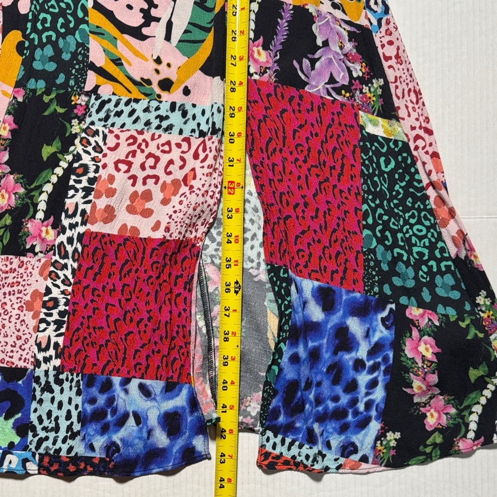 DESIGUAL Colorful Animal Print Patchwork Midi Dress Side Slit Smocked Back SM - Picture 10 of 17
